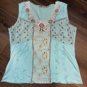 Vintage Y2k Young Essence Fairy Core Tank Top Lace Inde Boho Cottagecore Large